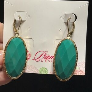 Premier Designs Cece gold earrings featuring lapis blue and turquoise stones